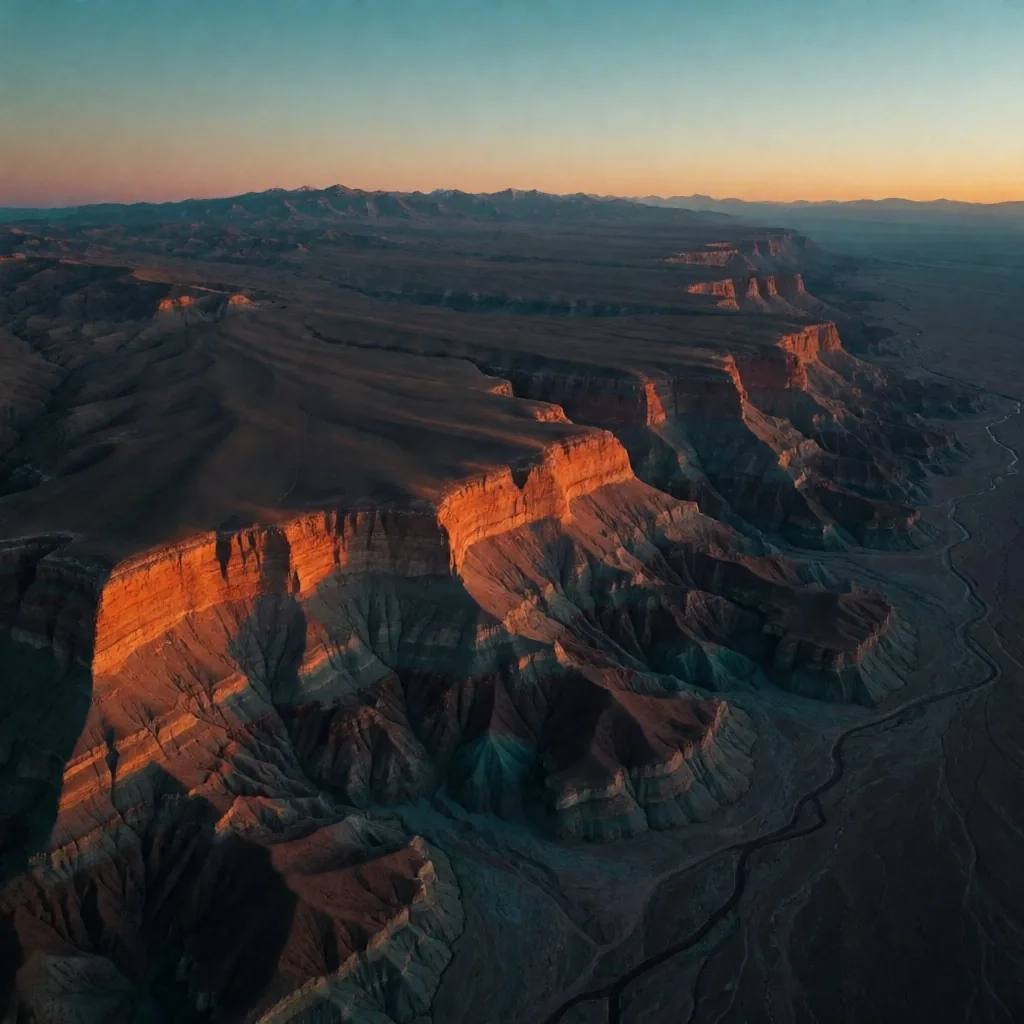 Vista aérea del paisaje patagónico en la Cuenca Neuquina al amanecer